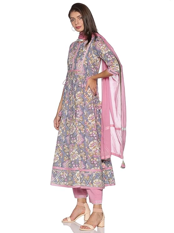 RAJMANDIRFABRICS Women Cotton Anarkali Kurta Pant And Dupatta Set - MALL