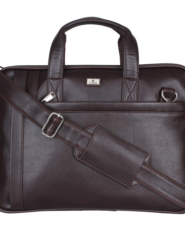 K London 14 Inches Slim Dark Brown Leatherite Laptop Bag - MALL