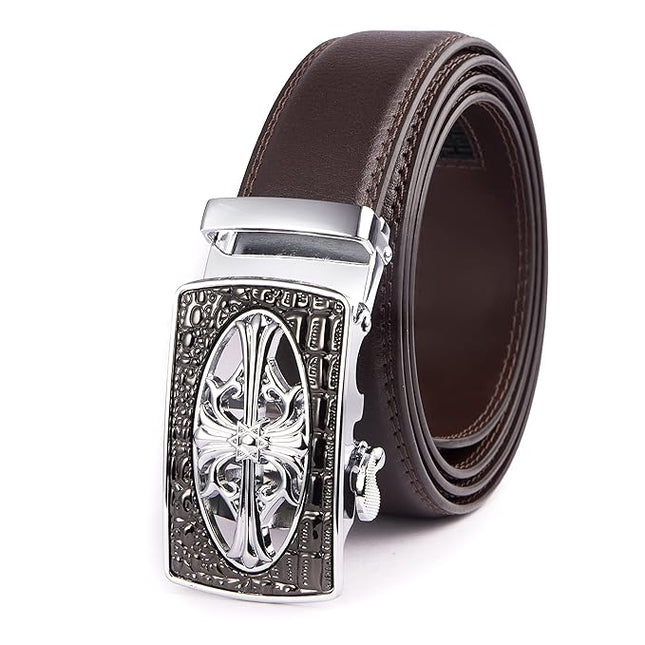 BANGE Mens Genuine Leather Belt Textured Pattern with Slider Buckle - MALL