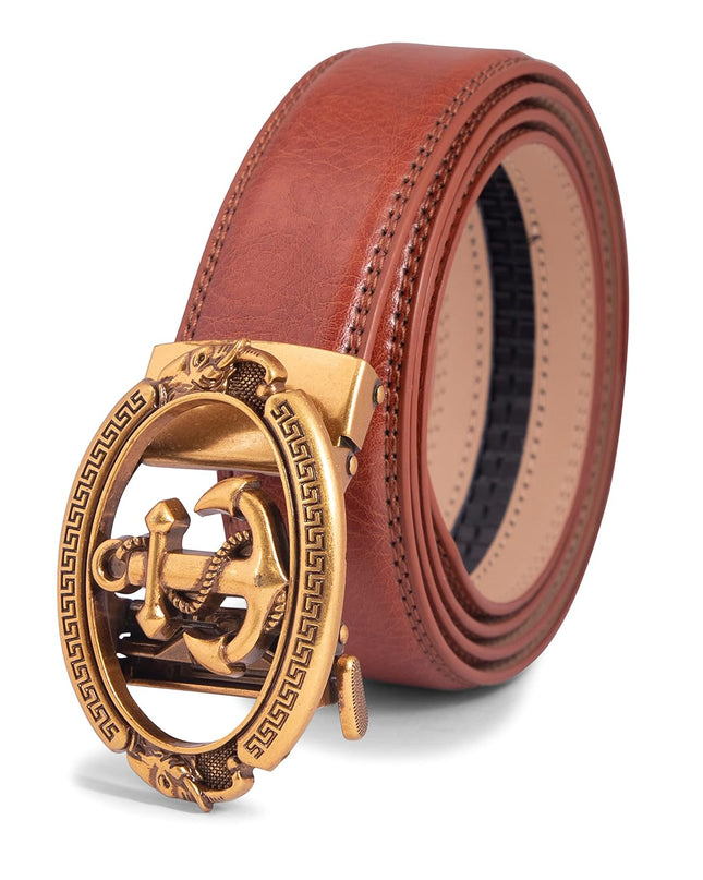 BANGE Mens Genuine Leather Belt With Anchor Buckle - MALL