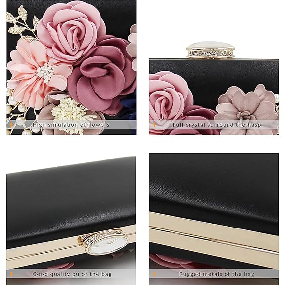 INOVERA (LABEL) Women Floral Evening Clutch Black - MALL