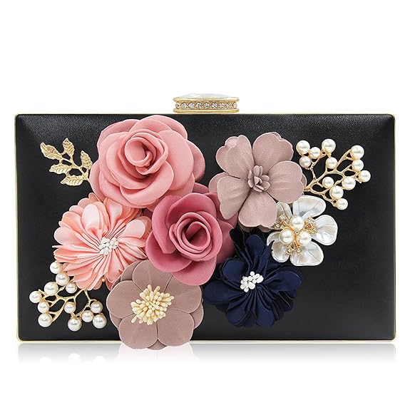 INOVERA (LABEL) Women Floral Evening Clutch Black - MALL