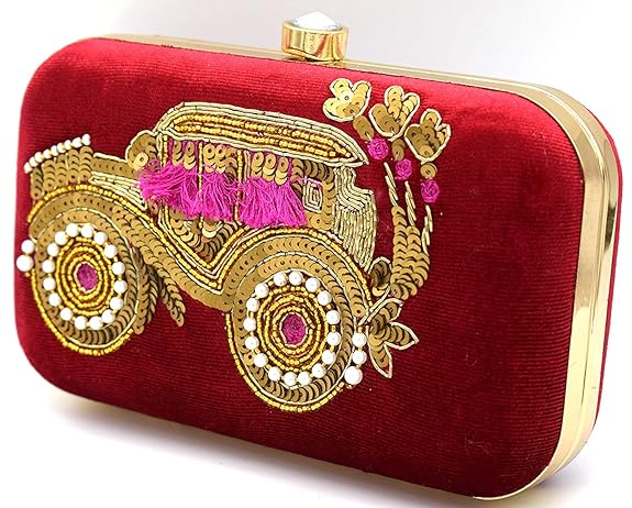 Handicraft Tooba Hand Embroidered Box Clutch Magenta - MALL