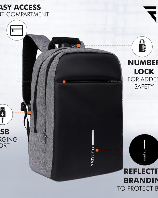 Anti Theft Number Lock Backpack Bag with 15.6 Inch Laptop Compartment, USB Charging Port & Organizer Pocket for Men Women Boys Girls