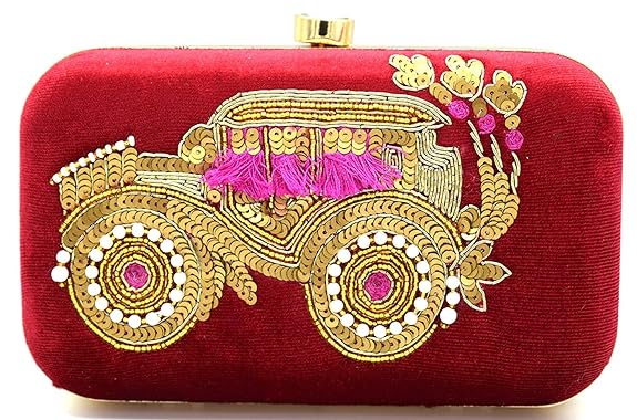 Handicraft Tooba Hand Embroidered Box Clutch Magenta - MALL