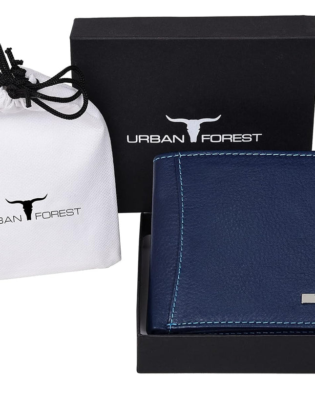 URBAN FOREST Oliver Blue Leather Wallet & Blue Card Holder Set for Men - MALL