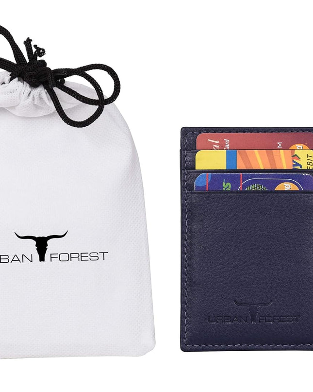 URBAN FOREST Oliver Blue Leather Wallet & Blue Card Holder Set for Men - MALL