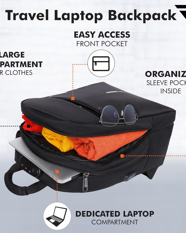 Anti Theft Number Lock Backpack Bag with 15.6 Inch Laptop Compartment, USB Charging Port & Organizer Pocket for Men Women Boys Girls