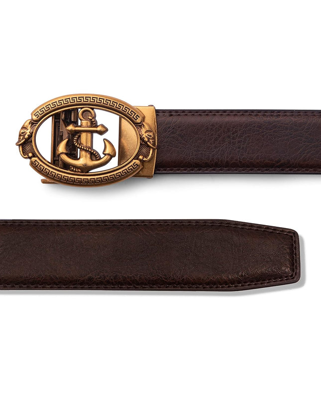 BANGE Mens Genuine Leather Belt With Anchor Buckle - MALL