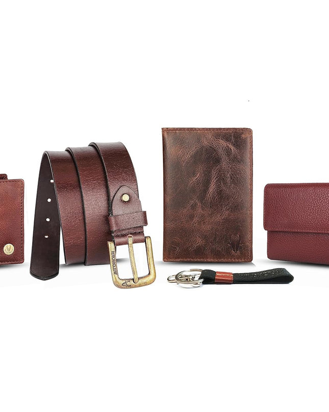 Leather Executive Gift Set | Combo of Men's Wallet, Ladies Wallet, Passport Holder, Men's Belt & Keyring - MALL