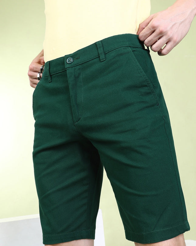 The Indian Garage Co Men Green Solid Slim Fit Chino Shorts - MALL