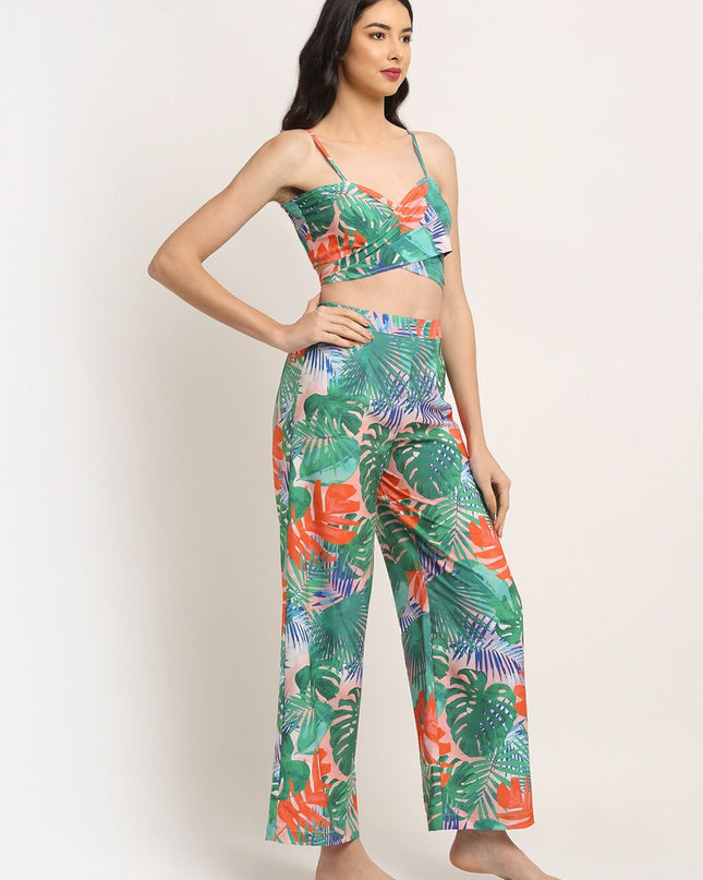 EROTISSCH Women Green Tropical Printed Beach Wear Set - MALL