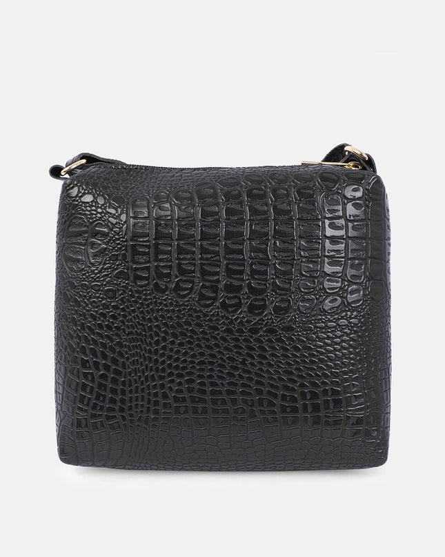 Bagsy Malone Women Black Textured PU Structured Sling Bag - MALL