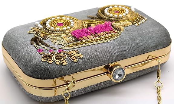 TOOBA Handicraft Hand Embroidered Box Clutch Grey - MALL