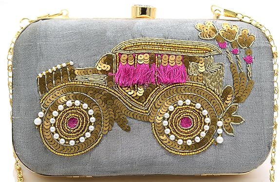 TOOBA Handicraft Hand Embroidered Box Clutch Grey - MALL