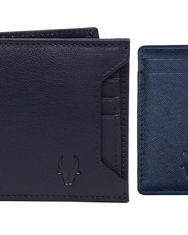 WildHorn Blue Leather Wallet & Blue Safiano Card Case Combo - MALL