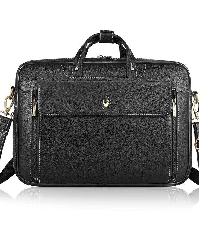 Wildhorn Original Leather Black 15.5 inch Laptop Bag for Men with Padded Compartment | Everyday Leather Office Messenger Bag