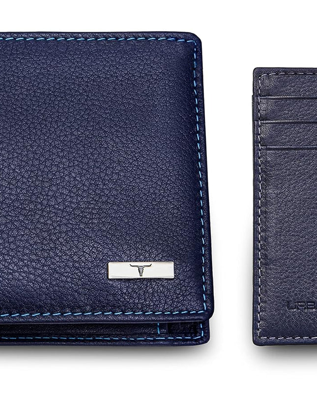 URBAN FOREST Oliver Blue Leather Wallet & Blue Card Holder Set for Men - MALL