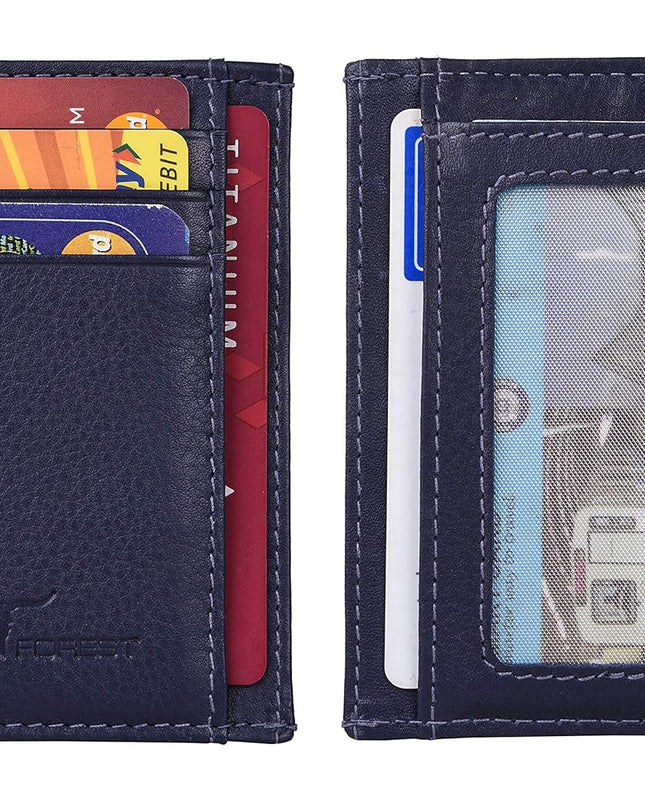 URBAN FOREST Oliver Blue Leather Wallet & Blue Card Holder Set for Men - MALL