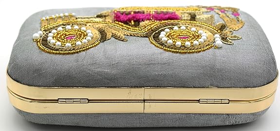 TOOBA Handicraft Hand Embroidered Box Clutch Grey - MALL