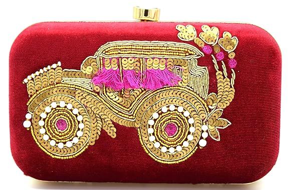 Handicraft Tooba Hand Embroidered Box Clutch Red - MALL