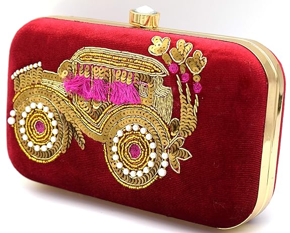 Handicraft Tooba Hand Embroidered Box Clutch Red - MALL