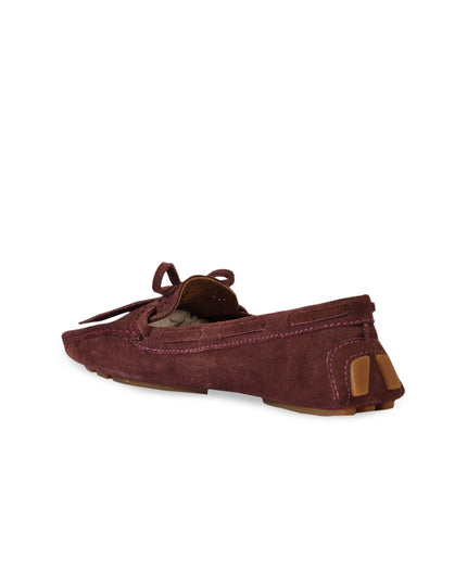 Eske Women Burgundy Textured Leather Boat Shoes - MALL