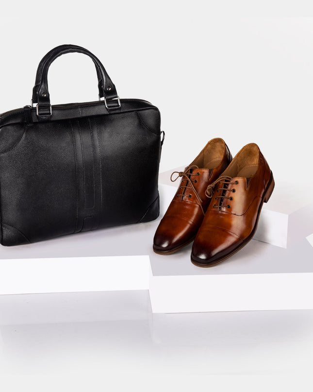 William (Cognac) & Arno Messenger Bag (Piano Black) - MALL