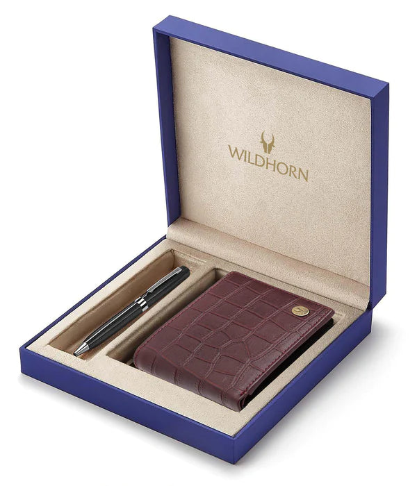 WILDHORN® RFID Protected Genuine High Quality Classic Leather Wallet & Pen Combo for Men - MALL