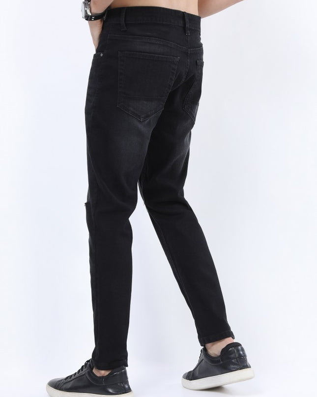 Ketch Men Black Tapered Fit Slash Knee Stretchable Jeans - MALL