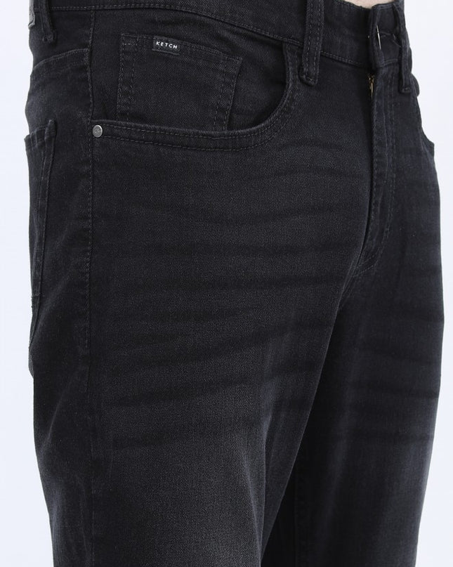 Ketch Men Black Tapered Fit Slash Knee Stretchable Jeans - MALL