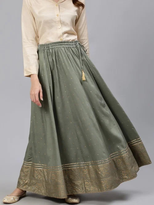 Jaipur Kurti Olive Green Printed Skirt - MALL