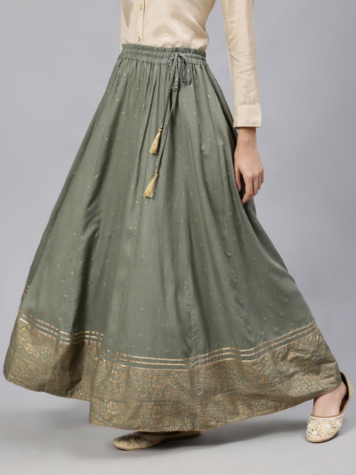 Jaipur Kurti Olive Green Printed Skirt - MALL