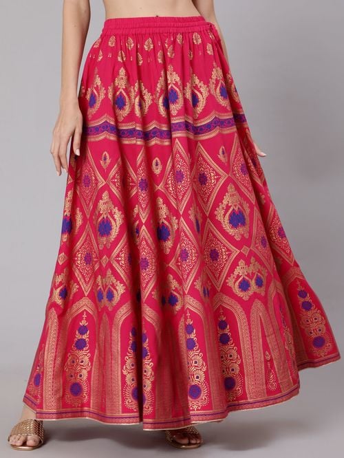 Jaipur Kurti Pink Printed Skirt - MALL