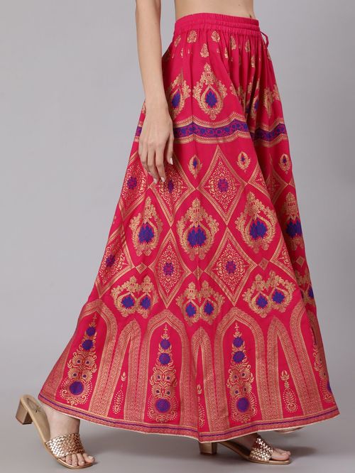 Jaipur Kurti Pink Printed Skirt - MALL