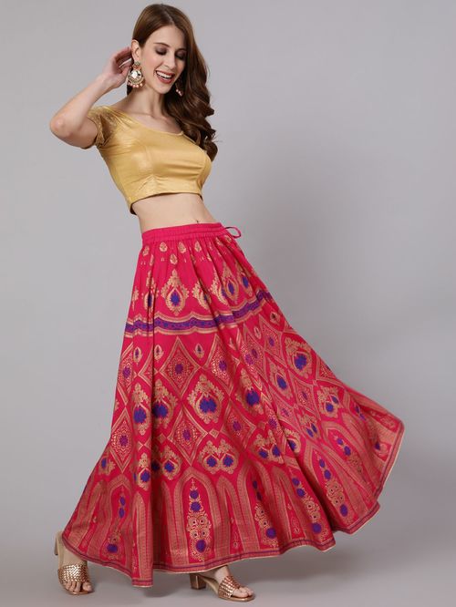 Jaipur Kurti Pink Printed Skirt - MALL