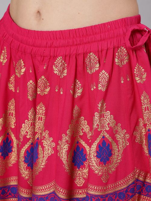 Jaipur Kurti Pink Printed Skirt - MALL