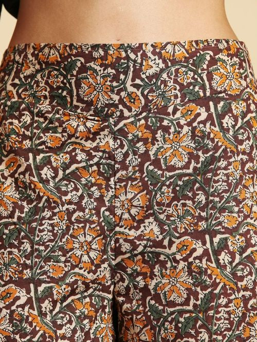 Desi Weavess Maroon & Yellow Cotton Printed Palazzos - MALL