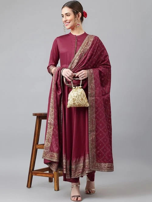 Khushal K Maroon Kurta Palazzo Set With Dupatta - MALL