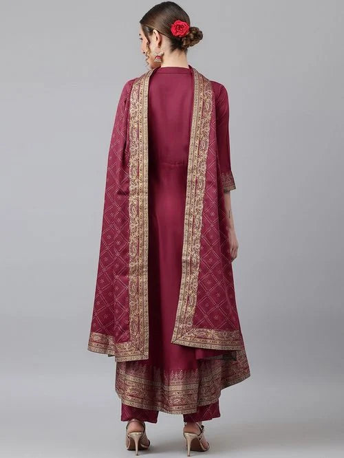 Khushal K Maroon Kurta Palazzo Set With Dupatta - MALL