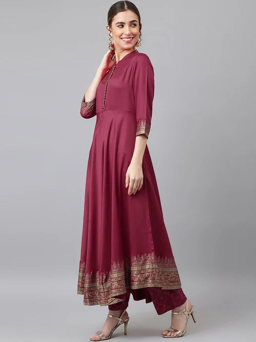 Khushal K Maroon Kurta Palazzo Set With Dupatta - MALL