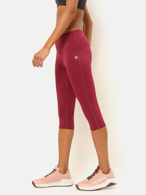 Cultsportone Maroon Mid Rise Tights - MALL