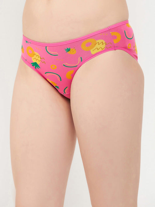 Clovia Pink Bikini Printed Hipster Panty - MALL