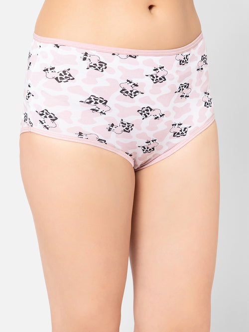 Clovia Pink & White Printed Hipster Panty - MALL