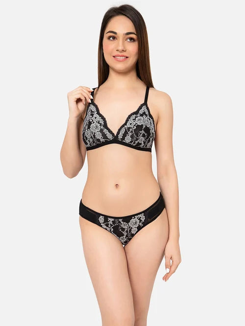 Clovia Black Half Coverage Non-Padded Bra & Panty Set - MALL