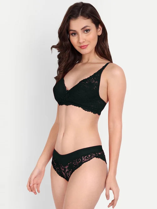 FIMS  Black Lace Work Lingerie Set - MALL