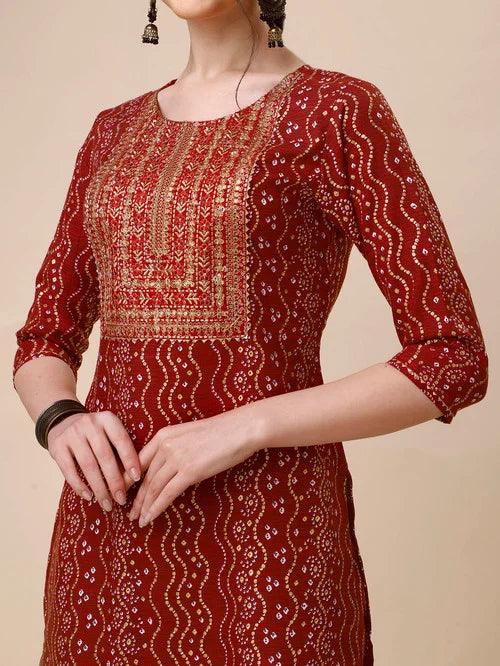 BERRYLICIOUS Red Cotton Embroidered Kurta With Pants & Dupatta Red - MALL