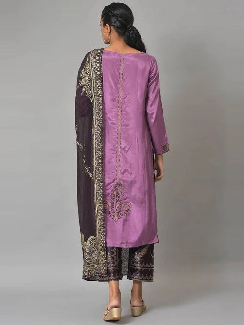 Wishful by W Purple Embellished Kurta Palazzo Set With Dupatta - MALL