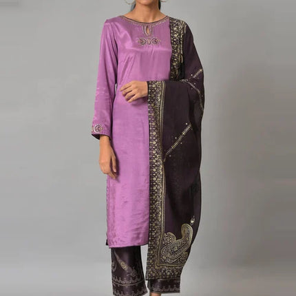 Wishful by W Purple Embellished Kurta Palazzo Set With Dupatta - MALL