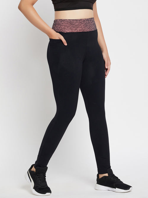 Clovia Black High Rise Active Tights - MALL